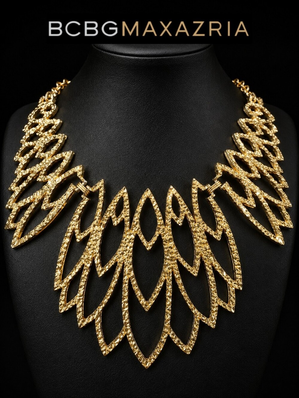 BCBGMAXAZRIA Runway Gold Hammered Statement Bib Necklace | Like New